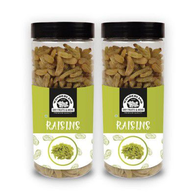 WONDERLAND FOODS Plain Seedless Green Raisin (Kishmish) Dried Grapes 1Kg (500g X 2) Jar