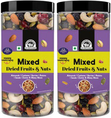 Wonderland Foods Premium Healthy Mixed Dried Fruits - 500g Jar | Black Raisins, Cashews, Cranberries, Dates, Almonds  (2 x 0.5 kg)