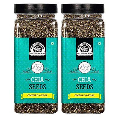 Wonderland Foods Roasted Chia Seeds 400g (200gX2) Pack of 2 Jar | Rich in Fiber & Omega - 3 | Healthy Sabja Seeds for Weight Management | Immunity Booster Dieting Snack
