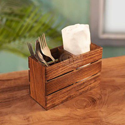 WOOD ART STORE Wooden Cutlery (2 Partitions) Utensil Holder for Counter top, Dining table, Kitchen Table for Forks, Knives, Spoons holder Organizer (Design 1)