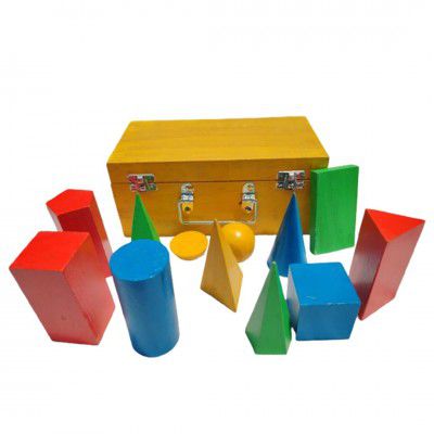 Wooden Geometric Shapes Set for Students & Teachers | 12-Piece 3D Geometry Model Kit in Box 
