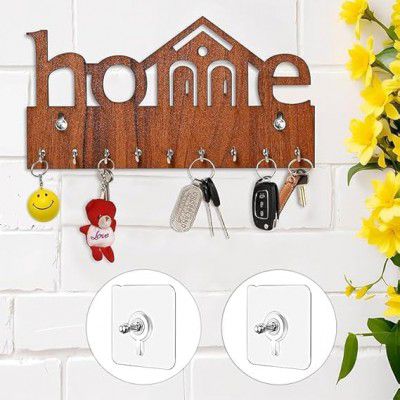 Wooden Key Hanger for Wall – Stylish MDF Key Holder Stand with 7 Hooks 