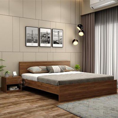 Wooden Street Harper Bed | Premium Engineered Wood Queen Size Bed Without Storage, (82 L x 62 W x 32 H Inches)