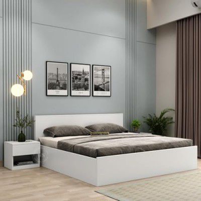 Wooden Street Harper Queen Size Bed Stylish Double Bed with Storage in Premium Engineered Wood, Frosty White Finish, 1-Year Warranty.