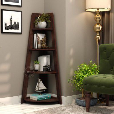 Wooden Street Severino Bookshelf | 4 Tier Sheesham Wood Open Multipurpose Foldable Bookshelf | Compact Home and Office Wooden Rack | Walnut Finish Bookcase | 155 L x 155 W x 46 H Inches
