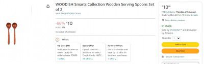 WOODISH Smarts Collection Wooden Serving Spoons Set of 2
