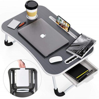 Woodley Lap Desk for Laptop, Lap Desk with Cup Holder, Home Office Lap Desk with Device Ledge, Portable Laptop Serving Tray with Foldable Legs for Eating Working Writing Gaming Drawing on Bed (Black)