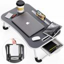 Woodley Lap Desk for Laptop, Lap Desk with Cup Holder, Home Office Lap Desk with Device Ledge, Portable Laptop Serving Tray with Foldable Legs for Eating Working Writing Gaming Drawing on Bed (Black)...