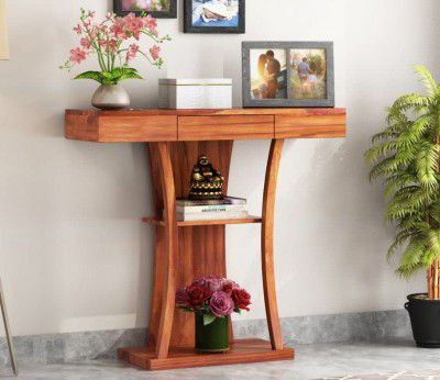 WoodMarwar Sheesham Wood Console Table for Living Room | Solid Wood Foyer Tables Entryway Drawer & Shelf Storage | Wooden Side Entrance Table Home & Office | Rosewood, Honey Finish