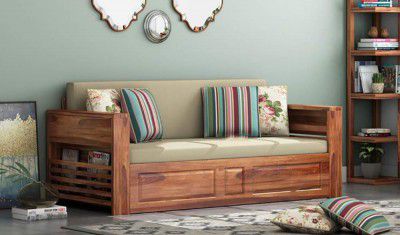 WOODTREND Solid Teak Wood Sofa Cums Bed for Home Living Room