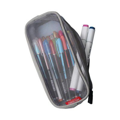Wooum Grid Mesh Pencil Case for Girls and Boys, Pen Holder with Zipper for Kids, Teens - Portable Desk Organizer Pencil Pouch for School & Stationery Supplies – (Grey Mesh) (Single Layer)