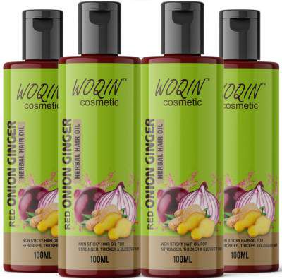 WOQIN Onion Ginger Oil Non Sticky Hair Oil For Stronger Thicker & Glossier Hair Oil-Pack of-(4*100 ml)- Hair Oil (400)