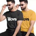 World Wear Footwear Pack of 2 Men Printed Round Neck Reversible Cotton Blend Black, Yellow T-Shirt...