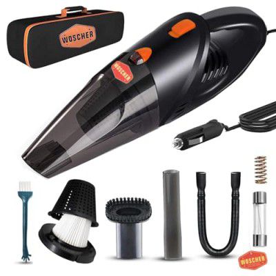 WOSCHER 2003 High Power Auto Car Vacuum Cleaner DC 12V, 140W Vacuum Motor & 5000 PA Powerful Suction, Black