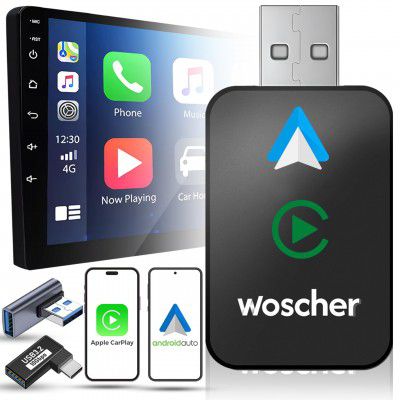 WOSCHER 2in1 Airlink Wireless Carplay Adapter|Android Auto Adapter (Black)|(1+1)Yr Warranty