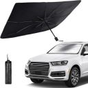 Woscher- U28 Car Sun Shade Windshield Cover, Umbrella Windshield Sun Shade for Car Front Window, Sun Protection & Heat Insulation Foldable Sun Shade for Most Vehicles- Black...