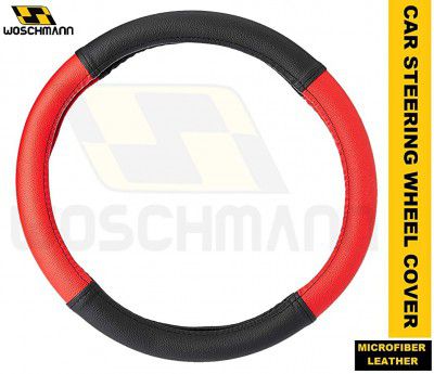 Woschmann- Anti Slip Universal Leather Steering Wheel Cover for Car, Truck, SUV, Jeep (Red, Small)