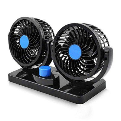 Woschmann Mitchell 12V DC Electric Car Fan, Double Head Cooling Electric Fan, 360 Degree Rotatable Small