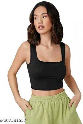 wosewera Beach Wear Sleeveless Solid Women Black Top