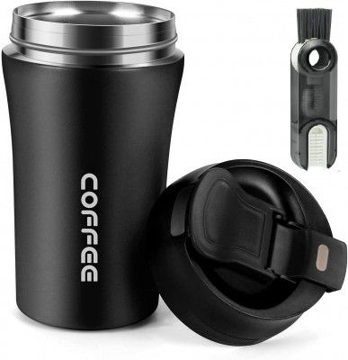 Wosta Insulated Coffee Travel Mug with Lid and Straw & 3 in 1 Cup Lid Cleaning Brush Set 100% Leak Proof Stainless Steel Coffee Cup, Double Wall Vacuum Coffee Tumbler with Handle