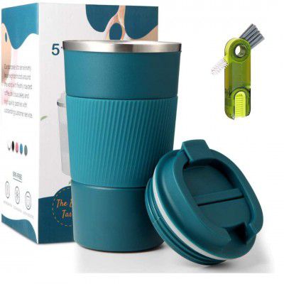 Wosta Insulated Travel Coffee Mug with Lid & 3 in 1 Cup Lid Gap Cleaning Brush Set for Hot Cold Coffee, Water and Tea, Thermal Mug with Non-Slip Protective Cover, 510ml/18oz (Blue)