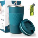 Wosta Insulated Travel Coffee Mug with Lid & 3 in 1 Cup Lid Gap Cleaning Brush Set for Hot Cold Coffee, Water and Tea, Thermal Mug with Non-Slip Protective Cover, 510ml/18oz (Blue)...