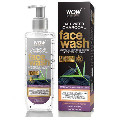 WOW Activated Charcoal infused with Activated Charcoal Beads No Parabens & Sulphate Face Wash (200mL)