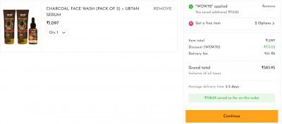 WOW CHARCOAL FACE WASH (PACK OF 2) + UBTAN SERUM