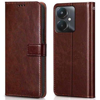 WOW IMAGINE Shock Proof Flip Cover Back Case Cover for Xiaomi Mi Redmi 13C 5G | Redmi 13C 4G | Poco M6 5G | Poco C65 (Flexible | Leather Finish | Card Pockets Wallet & Stand | Chestnut Brown)