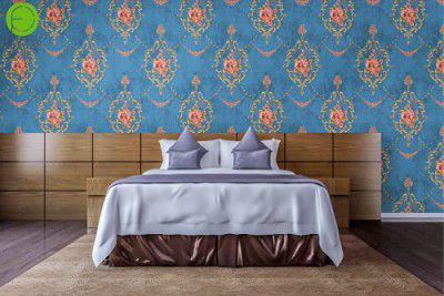 WOW Interiors Blue Floral SELF Adhesive Wallpaper for Living Room Bedroom Office Hall Corridor Peel and Stick Vinyl Wallpaper 200*45Cm-9Sqft