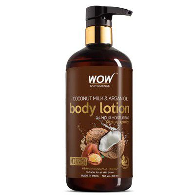 WOW Skin Science Coconut Milk & Argan Oil Body Lotion - Medium Hydration - No Mineral Oil, Parabens, Silicones, Color & PG - 400mL