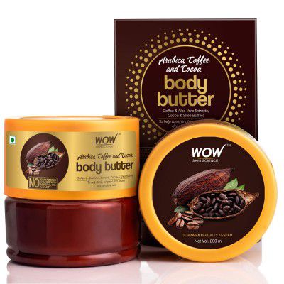 WOW Skin Science Arabica Coffee and Cocoa Body Butter for Toning, Brightening & Softening Dry & Sensitive Skin - No Parabens, Silicones, Mineral Oil & Color - 200mL