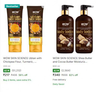 WOW Skin Science Body Lotion & Aloe Vera Facewash Combo up to 71% Off