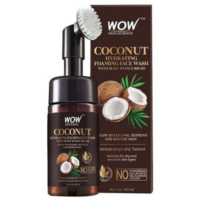 WOW Skin Science Coconut Hydrating Foaming Face Wash with Built-In Face Brush For Cleansing, Soothing Skin - No Parabens, Sulphate, Silicones & Color - 100 ml