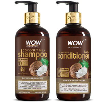 WOW Skin Science Coconut Milk Hair Care Set - consists of Coconut Milk Shampoo & Coconut Milk Conditioner - Net Vol. 600mL