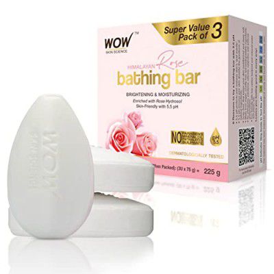 WOW Skin Science Himalayan Rose Bathing Bar - with Rose Hydrosol - Super Value Pack of 3-225g (75g X 3)