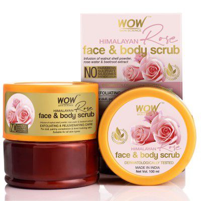 WOW Skin Science Himalayan Rose Face & Body Scrub - with Rose Water & Beetroot Extract - No Parabens, Sulphates, Silicones & Synthetic Color (100mL)