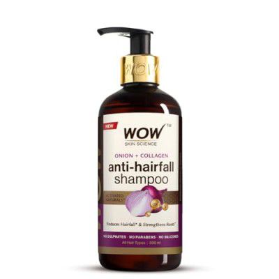 WOW Skin Science Onion & Collagen Anti-Hairfall Shampoo|Reduces Hairfall|Strengthens Roots|Nourishes Scalp|Prevents Breakage|Enhances Hair Thickness and Shine|New & Improved Formulation|300ml