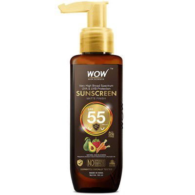 WOW Skin Science Sunscreen Matte Finish - Spf 55 Pa+++ - Very High Broad Spectrum - Uva &Uvb Protection - Quick Absorb - No Parabens, Silicones, Mineral Oil, Oxide, Color & Benzophenone, 100mL