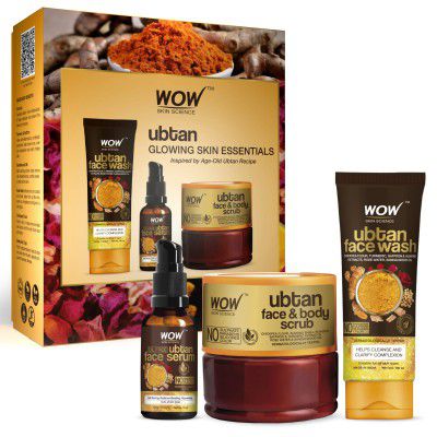 WOW Skin Science Ubtan Glowing Skin Essentials - contains Face Wash – 100 ml, Face Scrub – 200 ml, Face Serum – 30 ml Total Net Vol. 330 ml