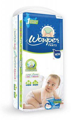 Wowper Fresh Baby Diapers Pants | Upto 10 Hrs Absorption (Medium, 36)
