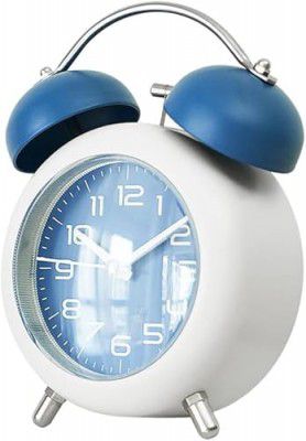 WOYAX Retro Twin Bell Table Clock, Metal Frame Alarm Clock with Night Backlight, Silent Movement, High Volume Bedside Alarm for Bedroom, Office, Home Decor (Blue)