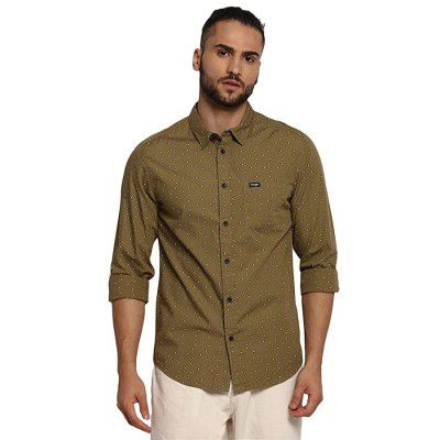 Wrangler Olive Printed Slim Fit Shirt