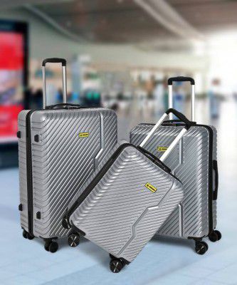 WROGN Hard Body Set of 3 - Durable Polycarbonate Silver Hard Luggage - Silver