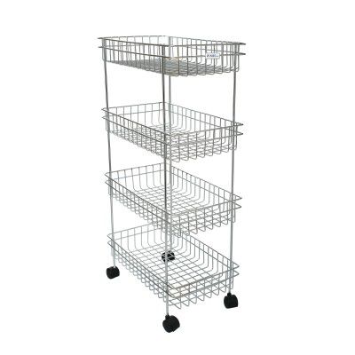 Wrolavi® Stainless Steel Basket with Wheels for Vegetable & Fruits, Storage Rack Organizer Stand for Kitchen (4 Shelf)