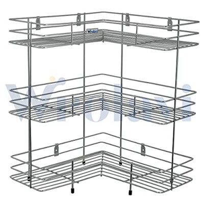 Wrolavi Stainless Steel L Corner Shape Stand, Utensils Modular Kitchen Rack Storage Organizer (3 Layer)