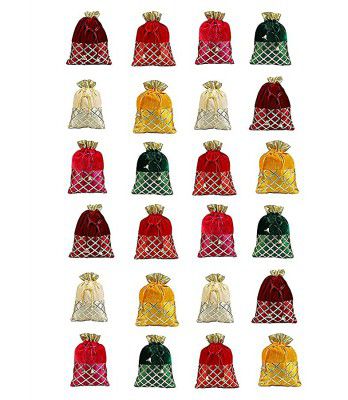 WS Wrap Shap Set of 12 Royal Velvet Potli Batwa Bag Bridal Purse Women handbag Shagun Pouch Return Gifts (Multicolor)