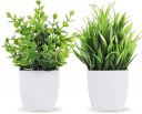 WYTE ORIGIN Artificial Potted Plants, Green Artificial Plastic Eucalyptus Plants Small Indoor Potted Houseplants, Small Faux Plants for Home Decor Bathroom Office Farmhouse. (Set-2)...