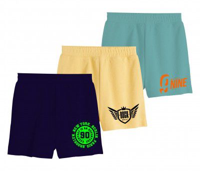X2O Cotton loopkint Boys Shorts with Drawstring and Pockets (Pack of 3)(Multicolor)