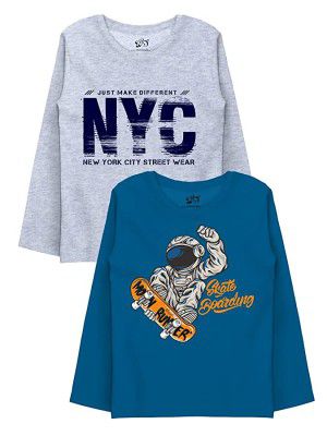 X2O Cotton Printed Full Sleeve T Shirts for Boys(Pack of 2)